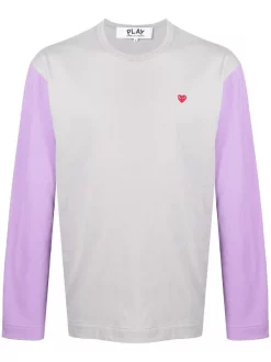 ( Nouvelle Collection ) Comme Des Garçons Play T-shirt Colour Block à Manches Longues GREY / PURPLE