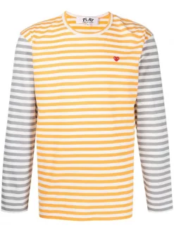 ( Nouvelle Collection ) Comme Des Garçons Play Yellow / Grey T-shirt Rayé à Manches Longues Homme