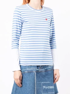 ( Nouvelle Collection ) Comme Des Garçons Play T-shirt Rayé à Manches Longues BLUE/ WHITE -Comme Des Garçons Play Soldes Boutique 18066121 38483617 600