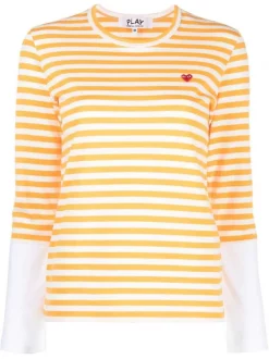 ( Nouvelle Collection ) Comme Des Garçons Play T-shirt Rayé à Patch Logo ORANGE