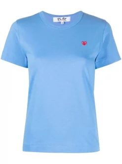 ( Nouvelle Collection ) Comme Des Garçons Play 1 BLUE T-shirt En Coton à Logo Brodé Femme