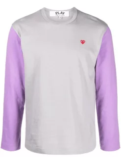 ( Nouvelle Collection ) Comme Des Garçons Play Grey T-shirt Colour Block à Logo Brodé Homme
