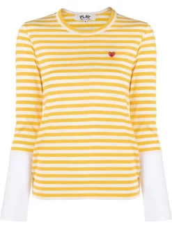 ( Nouvelle Collection ) Comme Des Garçons Play T-shirt Rayé à Manches Longues YELLOW/WHITE