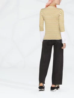 ( Nouvelle Collection ) Comme Des Garçons Play OLIVE/WHITE T-shirt Rayé à Manches Longues Femme -Comme Des Garçons Play Soldes Boutique 18196500 39155867 600