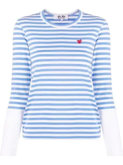 ( Nouvelle Collection ) Comme Des Garçons Play T-shirt Rayé à Manches Longues BLUE/WHITE