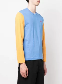 ( Nouvelle Collection ) Comme Des Garçons Play T-shirt Colour Block à Logo Brodé 1 BLUE YELLOW -Comme Des Garçons Play Soldes Boutique 18209109 39504319 600