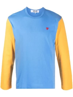 ( Nouvelle Collection ) Comme Des Garçons Play T-shirt Colour Block à Logo Brodé 1 BLUE YELLOW