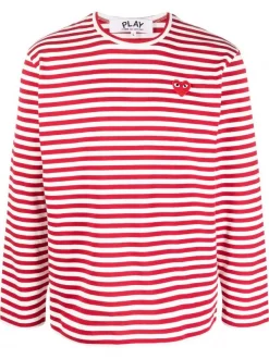 Comme Des Garçons Play Haut Rayé à Patch Cœur RED