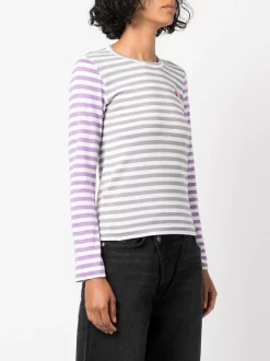 ( Nouvelle Collection ) Comme Des Garçons Play T-shirt En Coton à Patch Cœur GREY/PURPLE -Comme Des Garçons Play Soldes Boutique 18278519 39430242 600