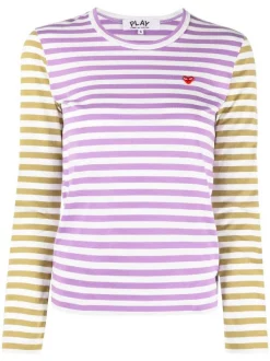 ( Nouvelle Collection ) Comme Des Garçons Play PURPLE/OLIVE T-shirt à Patch Cœur Femme